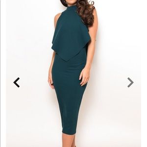 Zara High Neck Frill Top Midi Dress Emerald ✨